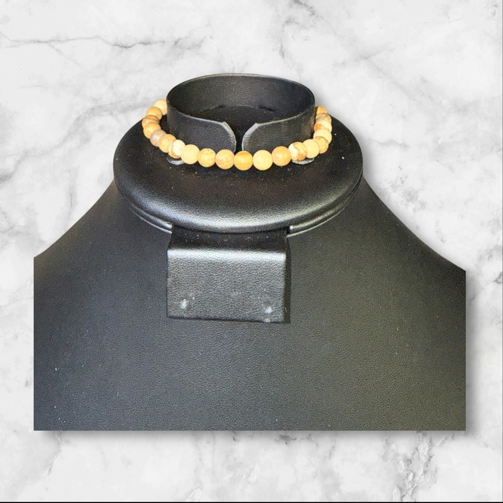 206. Picture Jasper Beaded Stretch Bracelet Size‎ 7 Handmade